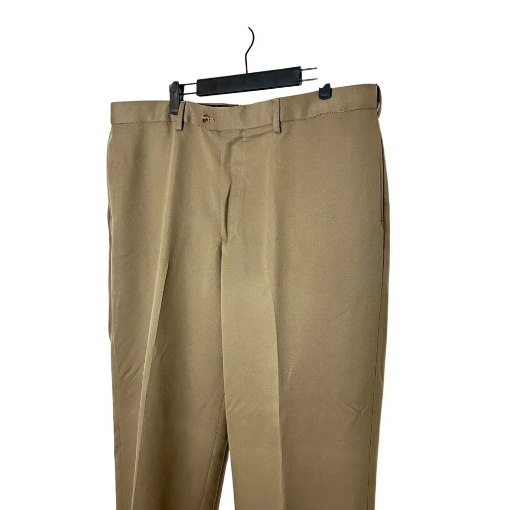 George Mens Dress Pants 38x29 Dark Tan Flat Front Straight Leg G26B300 Khaki